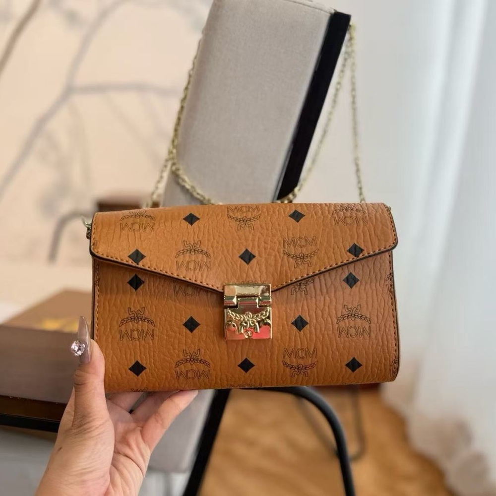 MCM Cognac Monogram Leather Crossbody